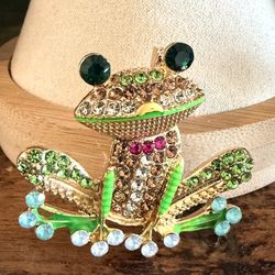 Whimsical Frog rhinestone  & Enamel Brooch Pin