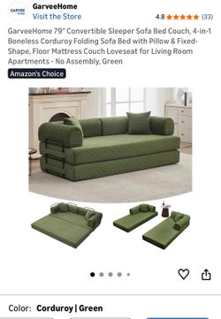 Green Corduroy Sofa Bed 🛏️