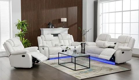 Lucky Charm White 3 Piece Reclining Sofa Set Brand New 