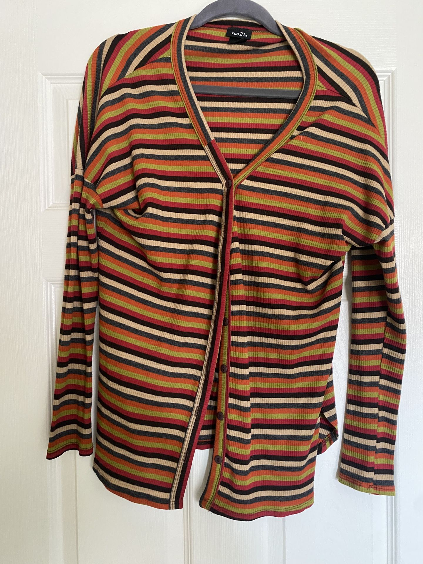 Women’s Striped Fall Colors Button Up Cardigan