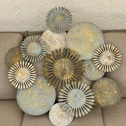 33” Gold and Blue Metal Medallion Wall Art