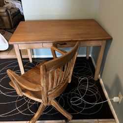 NY library Oak Desk & Antique High Point Bending & Chair Co. Walnut Rolling Desk Chair