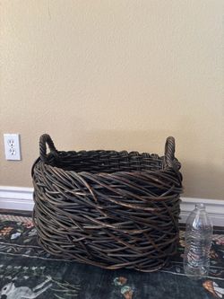 Large Dark Wicker Storage Basket with Handles