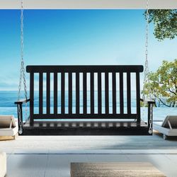 2-Seater Hanging Porch Swing Outdoor Patio Swing Chair Seat with Slatted Build and Chains, 440lbs Weight Capacity, Black [NEW] *Assembly Req*