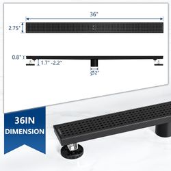 Neodrain 36-Inch Black Linear Shower Drain with Removable Quadrato Pattern Grate,304 Stainless Steel Rectangle Shower Floor Drain, Linear Drain with L