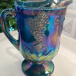 Vintage LARGE & HEAVY Indiana Carnival Iridescent Pitcher 10”T x 5.5 dia