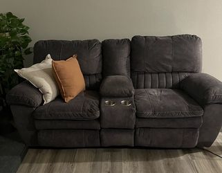 Dark Gray Reclining Loveseat with Console