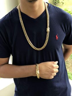 12MM Cuban Diamond Lock 14k Gold Plated Doesn't Loses Color