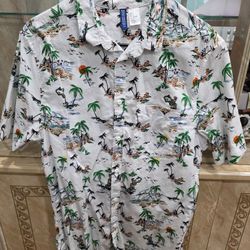 Divided H&M White Tropical Print Shirt