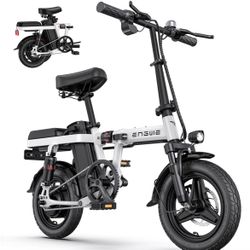 ENGWE T14 Folding Electric Bikes for Adults Teens 350W 19.2MPH 14'' Fat Tire Mini Ebike Urban City Commuter Bicycles 48V10AH 7 Shock Absorptions Comfo