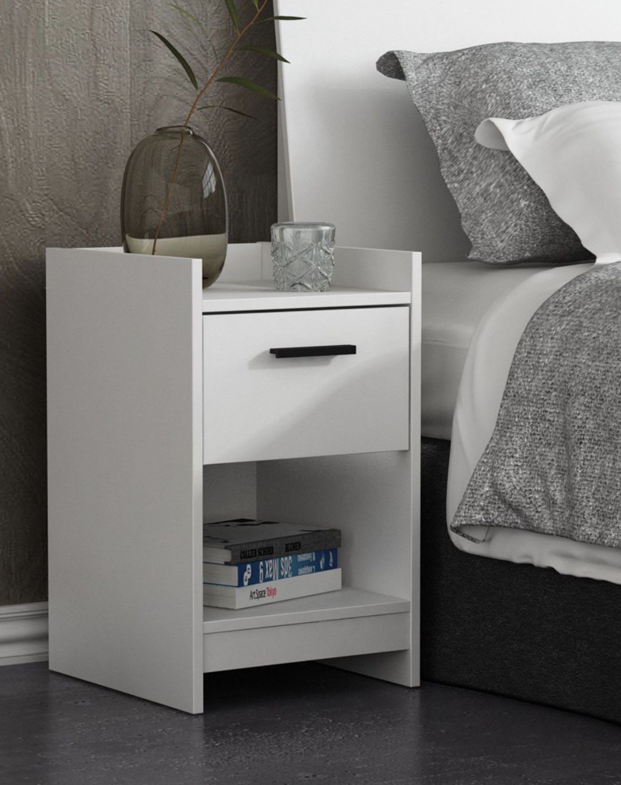 Brand New Contemporary White and Black One Drawer Nightstand Bookcase Organizer