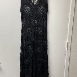 Eileen Fisher ~ Black Sheer Lace Overlay Night Out Dress ~ Women Size M