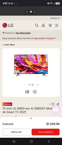 Brand new in box 75 Inch LG QNED evo AI QNED91 MiniLED 4k Smart TV