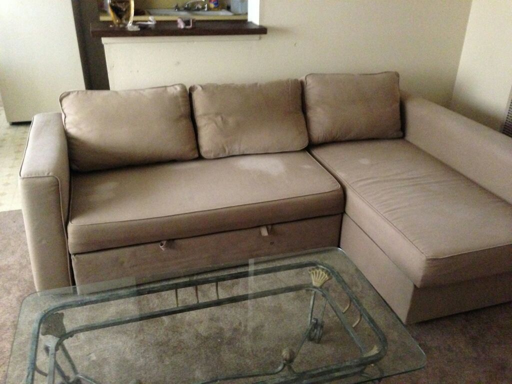 FRIHETEN Corner sofa-bed, Skiftebo beige color.