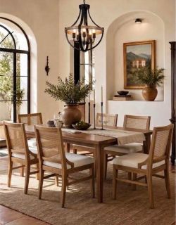 New Set of 6 Chairs Modern Rattan Cane Back Dining Chairs Upholstered Elegant Chairs