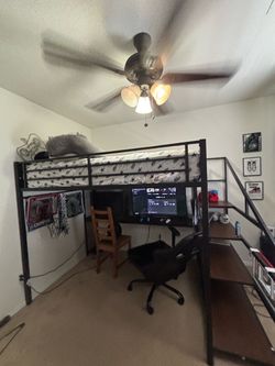 Metal Loft Bed with Desk and Stairs