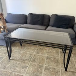 Glass Black Rod Iron Rectangular Coffee Table 