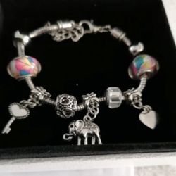 7 inch Silver Plated Charm Bracelet with Heart, Elephant and Key Charms/ Hot New Jewelry 2023 Fun Gift/We Ship Fast!