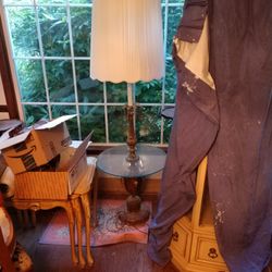 Antique Glass And Brass Floor Lamp