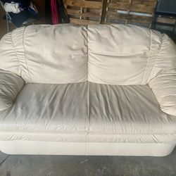 Small Beige Leather Loveseat Sofa Couch 