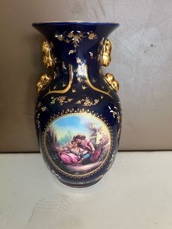 Victorian-Style Cobalt Blue Porcelain Vase