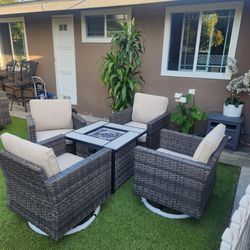 New Assembled Fire Pit Patio Set With Swivel And Rocking Chairs/ Outdoor Furniture/ Conversation Set 