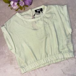NWT DKNY Light Green Boxy Open Back Blouse