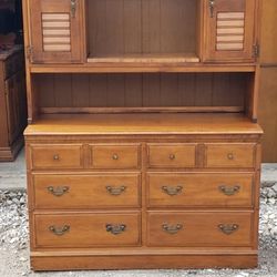Vintage Midcentury Wood Heywood-Wakefield Buffet Server with China Hutch - 2 piece