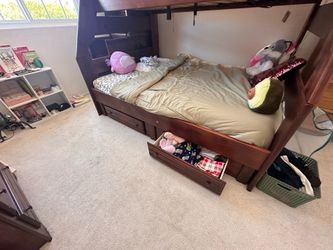 Wooden Twin-over-Full Bunk Bed with Storage Stairs and Matching 5-Drawer Dresser