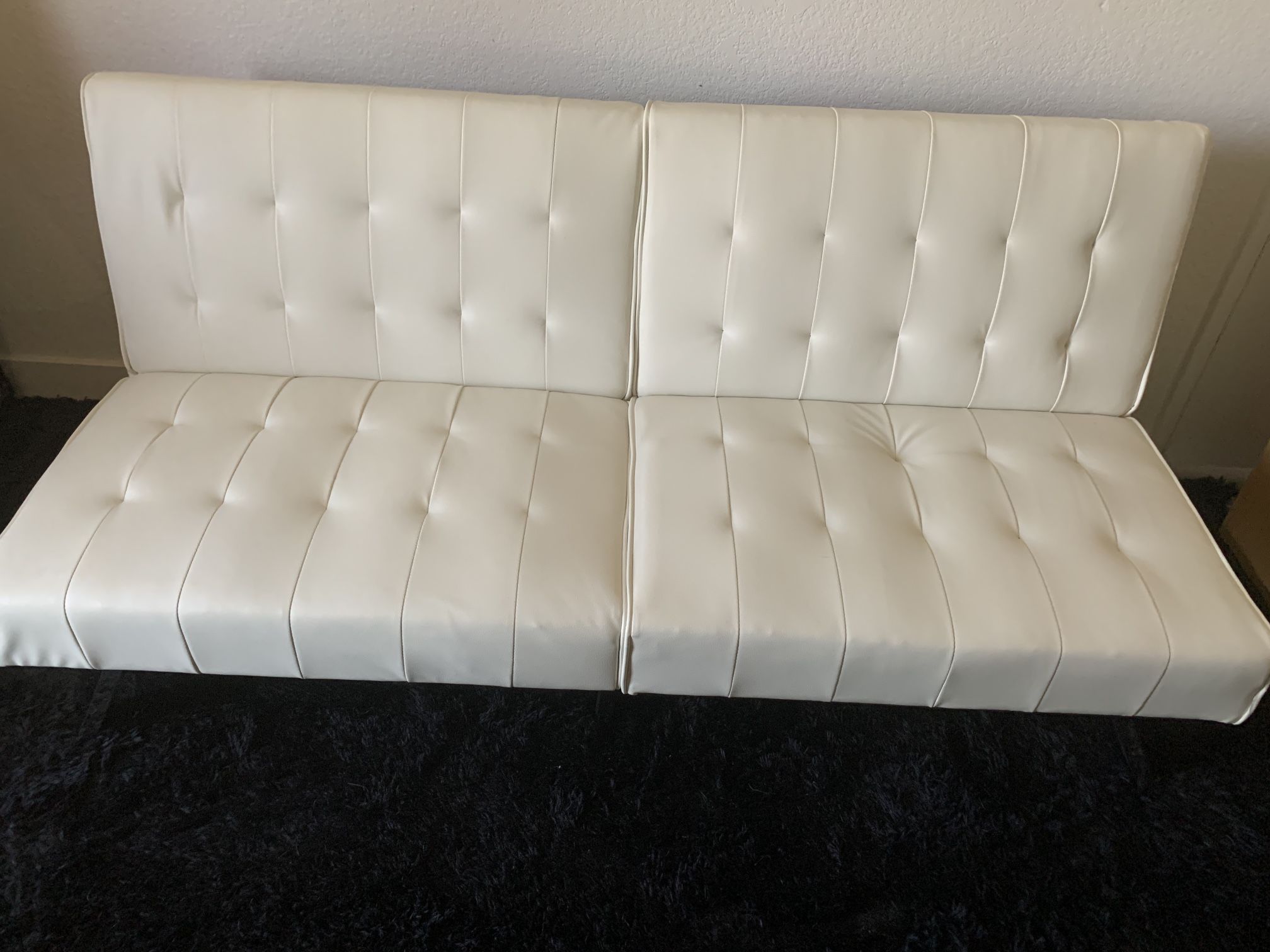 Modern White Leatherette Convertible Sofa Bed Futon