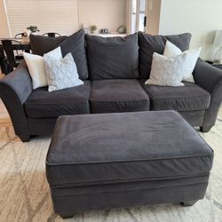 Gray Sofa & Matching Storage Ottoman