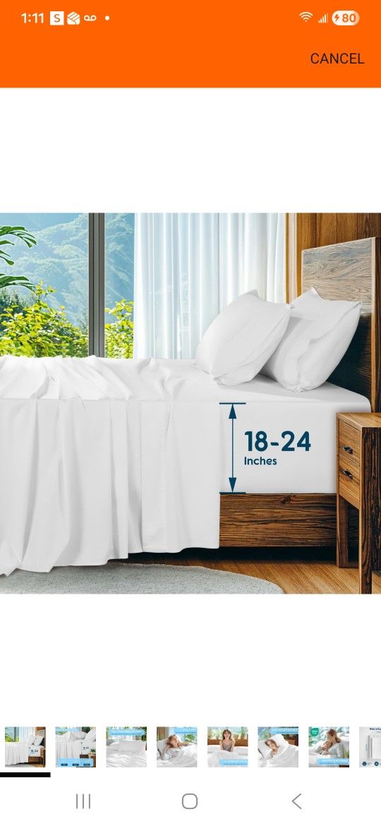 SONORO KATE 100% Egyptian Cotton Sheets Set, Extra Deep Pocket up to 18"-24",1000 High Thread Count, Soft & Breathable 5-Star Hotel Sateen Bed Sheets 