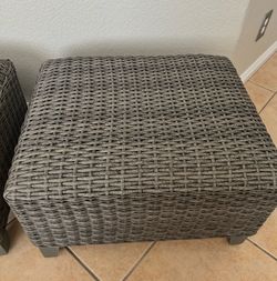 2 Outdoor Resin Full Size Ottomans-Like New, metal frame construction