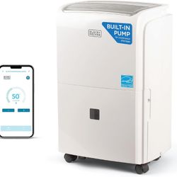 BLACK+DECKER 50 Pint Portable Dehumidifier with Built-in Pump and Drain Hose, Dehumidifier up to 4500 Sq. Ft. with Wifi, Energy Star Smart