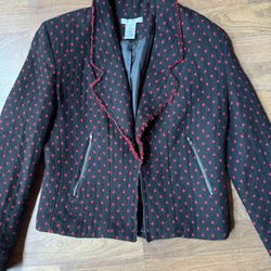 Alberto Makali Womens MED Black & Red Polka Dot Jacket Blazer