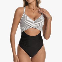 One Piece Swimsuits Tummy Control High Waisted Bathing Suit Sexy Slimming Wrap Tie Back 1 Piece Swimwear-SMALL