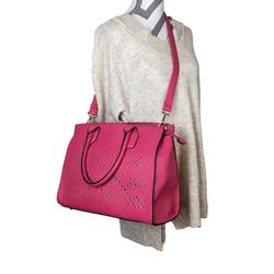 Large Pink Crossbody Satchel Handbag Purse 
