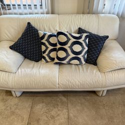Pair Of Two Leather Sofa And Loveseat Cream Color 