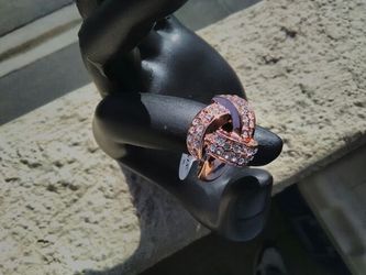 18K rose gold plated rhinestone ring size 8