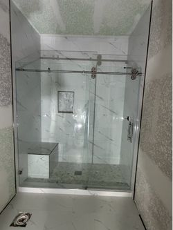 Glass door and tile