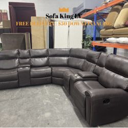 Free Delivery* Like New Brown Faux Leather Sectional Sofa with Recliners! 