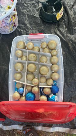 Gold and Blue Glitter Christmas Ornaments Lot