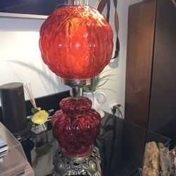 Victorian Red Glass Electrified Gas Parlor Lamp 