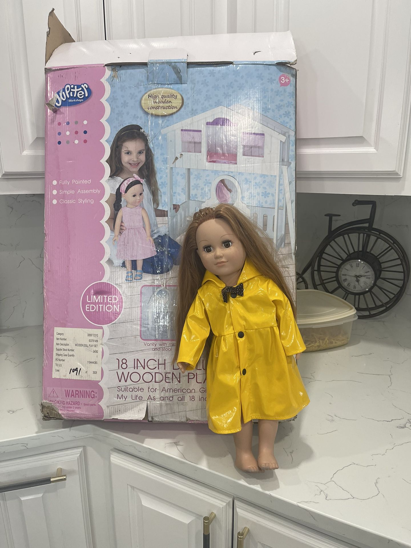 18” Doll Wooden play set Suitable  for American girl The Furniture is still in the box, the doll is used but in great condition 