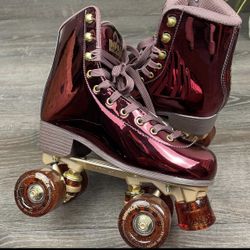 ROLLER SKATES !!Candy Apple Plum /  GOLD sz9 plum roller skates NEW