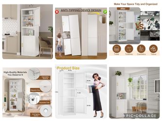 67" Tall Narrow Storage Cabinet Metal Bathroom Cabinet with 2 Doors & 4 Adjustable Shelves, Standing Pantry Cabinets Cupboard for Kitchen, Dining Room