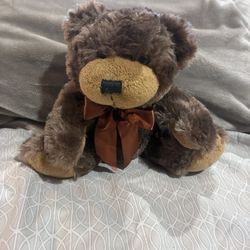Napco Brown Tan Teddy Bear Plush 8" Sitting Stuffed Animal Toy Ribbon Bow