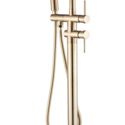 Senlesen Floor Mounted Tub Filler Faucet with Handshower Brushed Gold