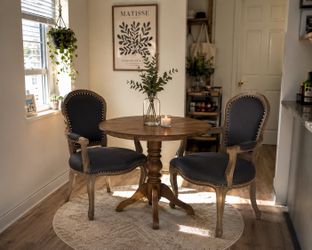 French Country Upholstered Arm Chairs – Set of 2 – Nailhead Trim