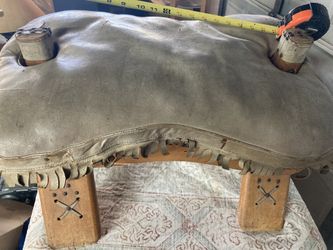 Vintage camel chair. Handmade with leather ottoman Cool piece.